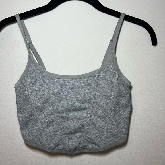 Colsie Women's Ribbed Corset Top Adjustable Strap Boning Mesh Pullover Sz Medium - Picture 1 of 5
